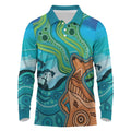 Aussie Aurora Borealis Aboriginal Art Long Sleeve Polo Shirt