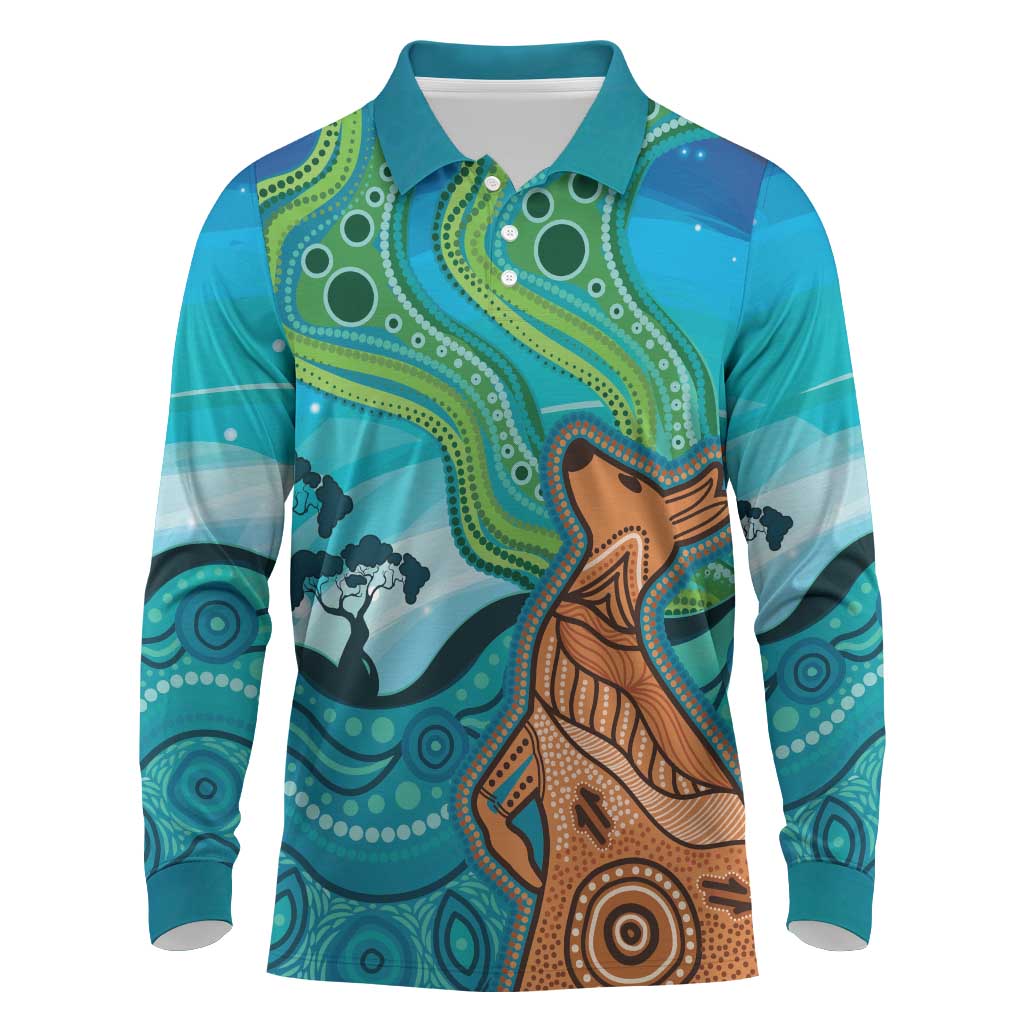 Aussie Aurora Borealis Aboriginal Art Long Sleeve Polo Shirt