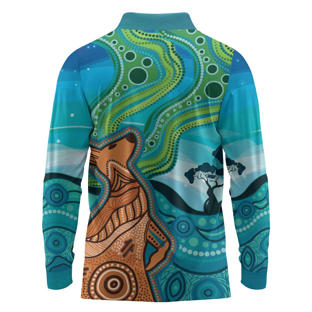 Aussie Aurora Borealis Aboriginal Art Long Sleeve Polo Shirt