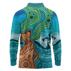 Aussie Aurora Borealis Aboriginal Art Long Sleeve Polo Shirt