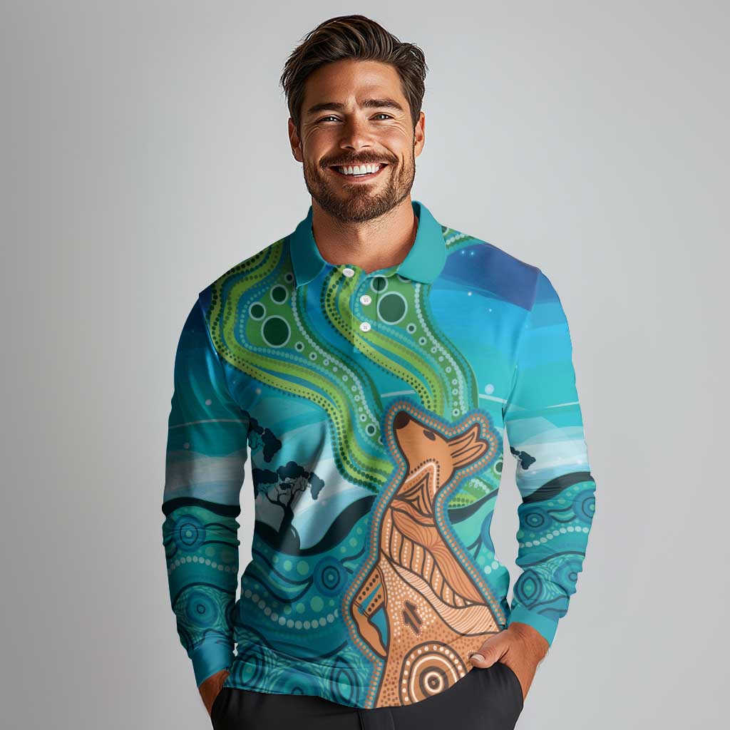 Aussie Aurora Borealis Aboriginal Art Long Sleeve Polo Shirt
