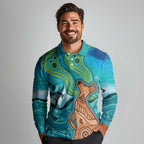 Aussie Aurora Borealis Aboriginal Art Long Sleeve Polo Shirt