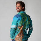 Aussie Aurora Borealis Aboriginal Art Long Sleeve Polo Shirt