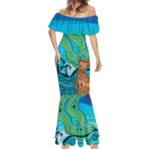 Aussie Aurora Borealis Aboriginal Art Mermaid Dress