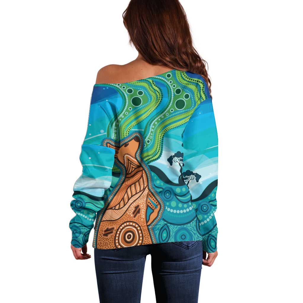 Aussie Aurora Borealis Aboriginal Art Off Shoulder Sweater
