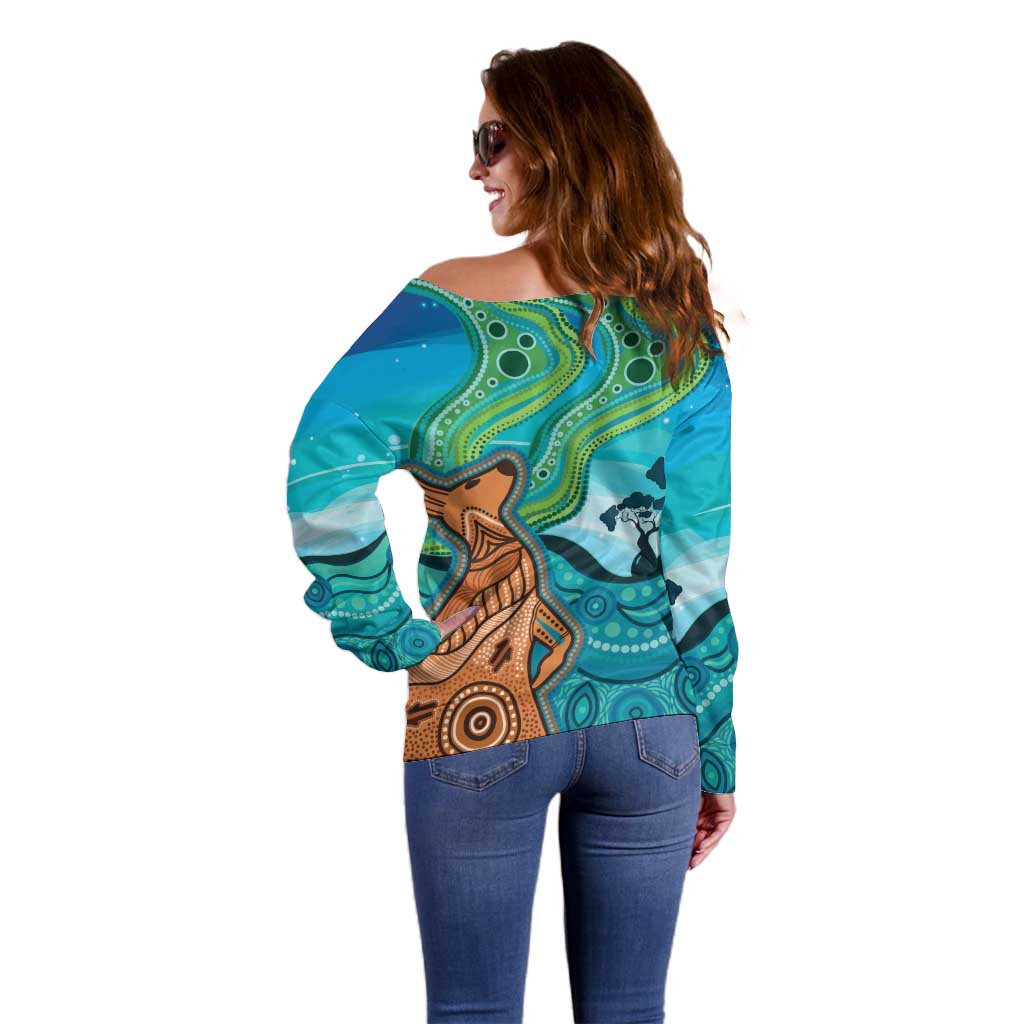 Aussie Aurora Borealis Aboriginal Art Off Shoulder Sweater