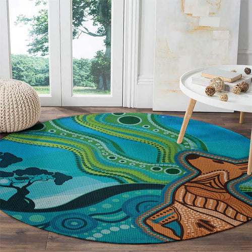 Aussie Aurora Borealis Aboriginal Art Round Carpet