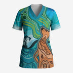 Aussie Aurora Borealis Aboriginal Art Scrub Top