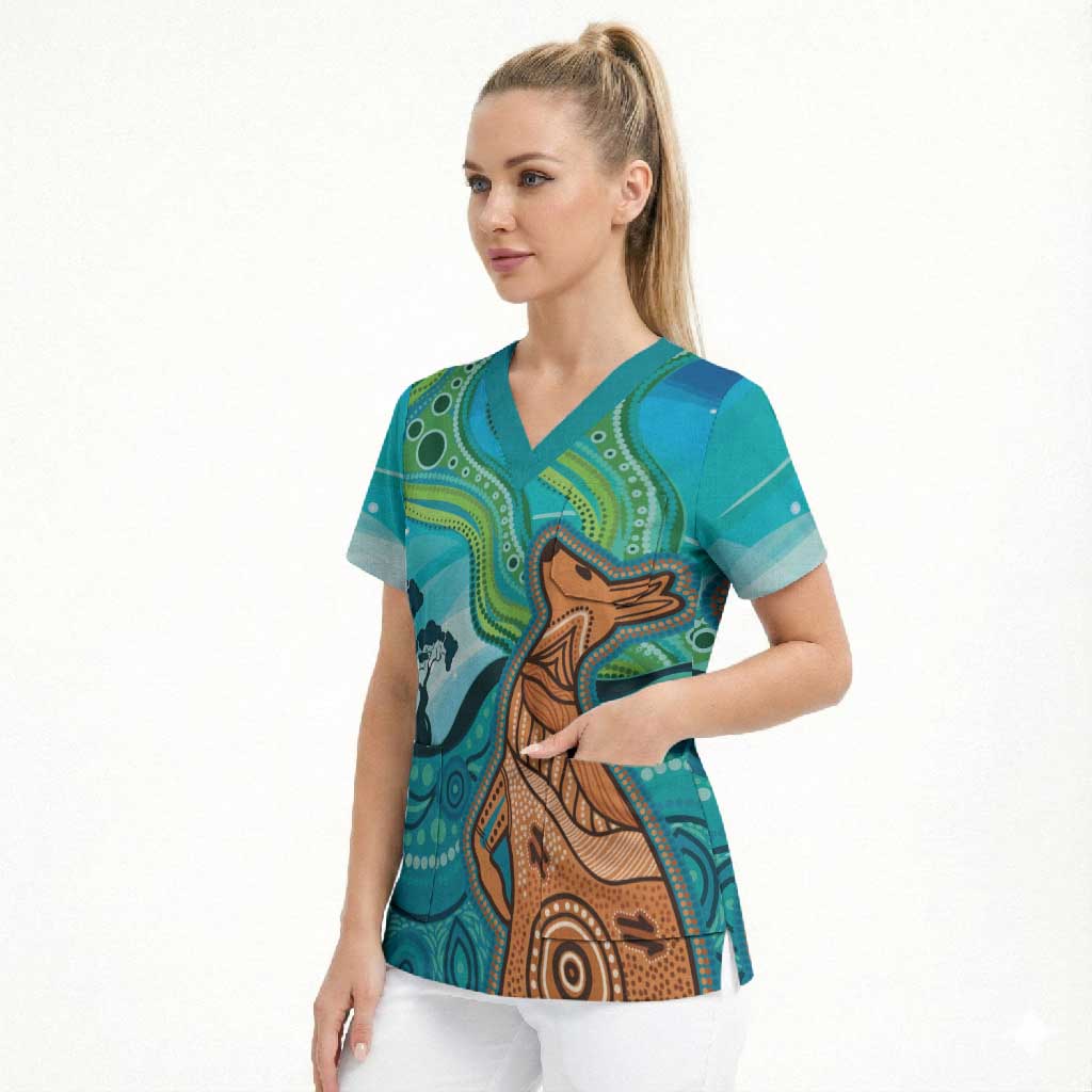 Aussie Aurora Borealis Aboriginal Art Scrub Top