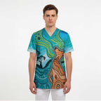 Aussie Aurora Borealis Aboriginal Art Scrub Top