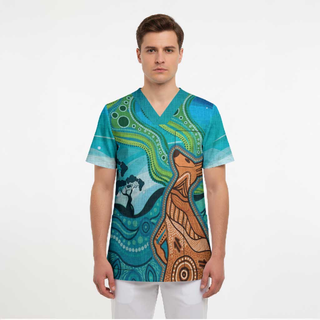 Aussie Aurora Borealis Aboriginal Art Scrub Top