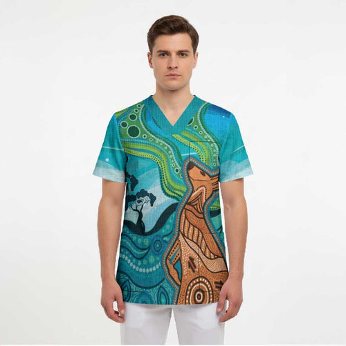 Aussie Aurora Borealis Aboriginal Art Scrub Top