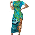 Aussie Aurora Borealis Aboriginal Art Short Sleeve Bodycon Dress