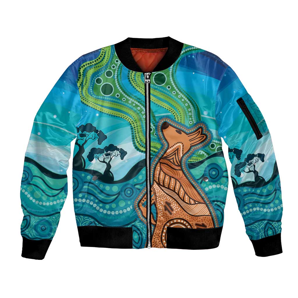 Aussie Aurora Borealis Aboriginal Art Sleeve Zip Bomber Jacket