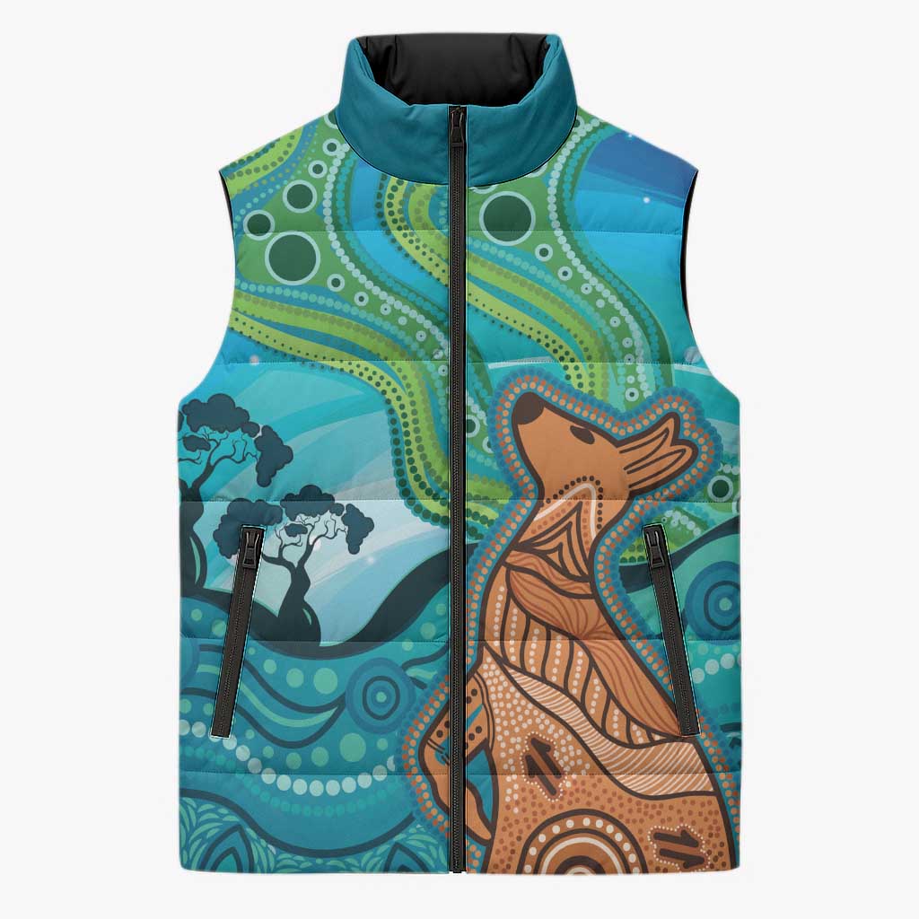 Aussie Aurora Borealis Aboriginal Art Sleeveless Puffer Jacket