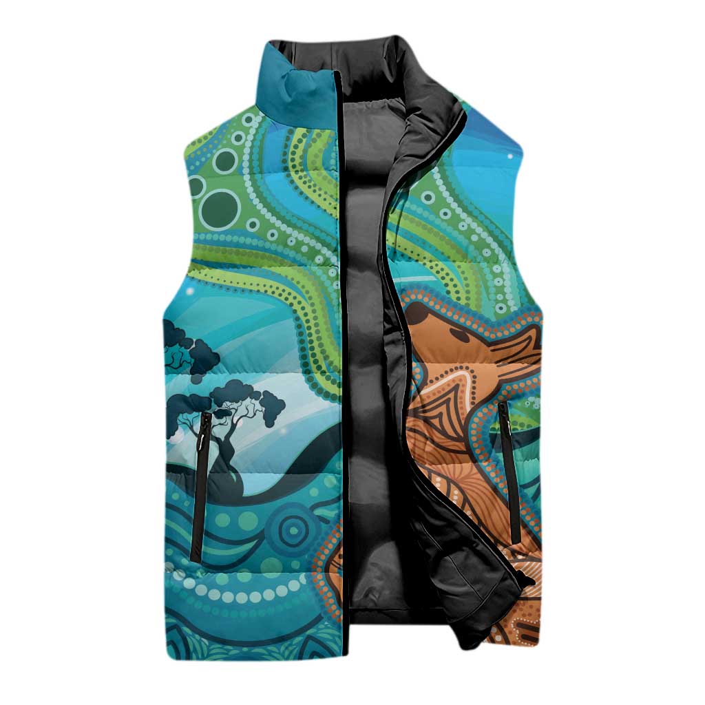 Aussie Aurora Borealis Aboriginal Art Sleeveless Puffer Jacket
