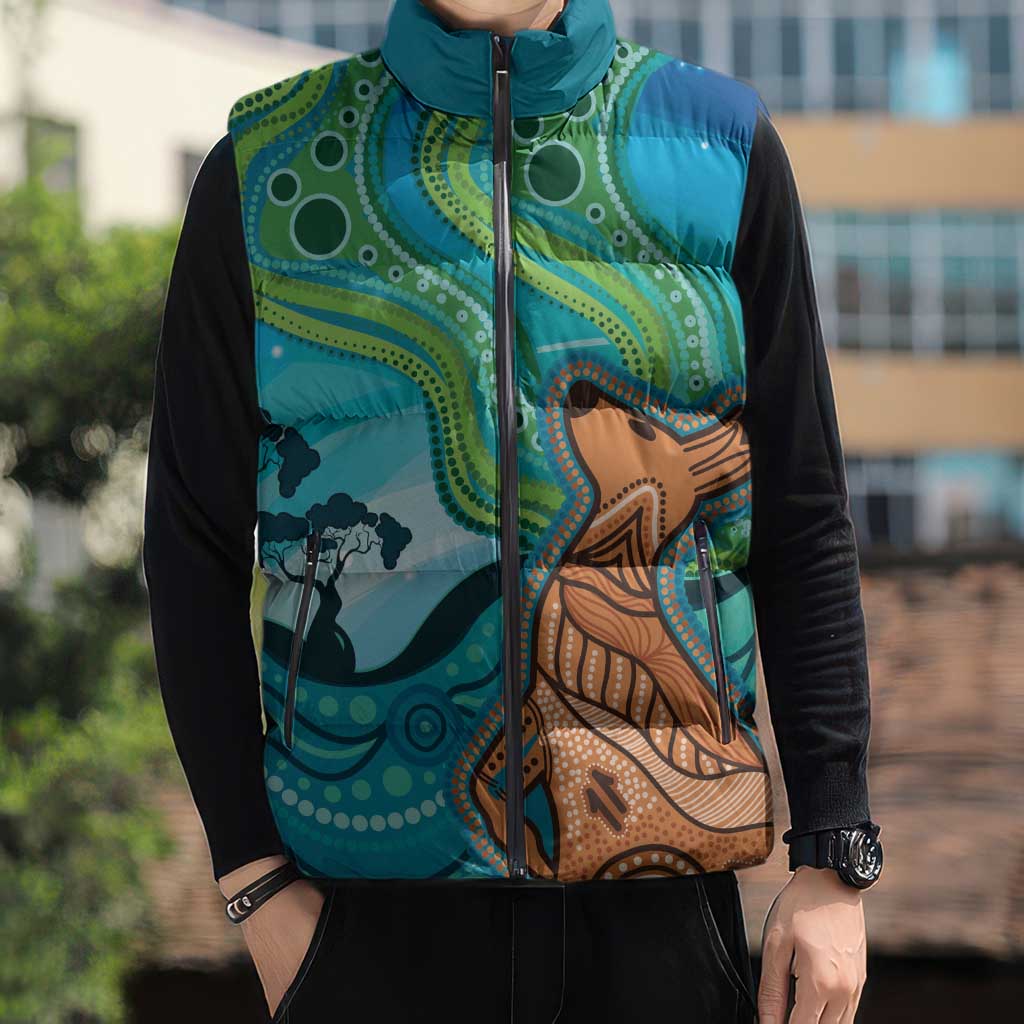 Aussie Aurora Borealis Aboriginal Art Sleeveless Puffer Jacket