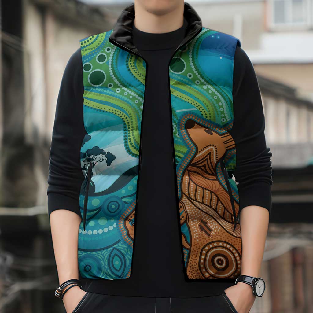 Aussie Aurora Borealis Aboriginal Art Sleeveless Puffer Jacket