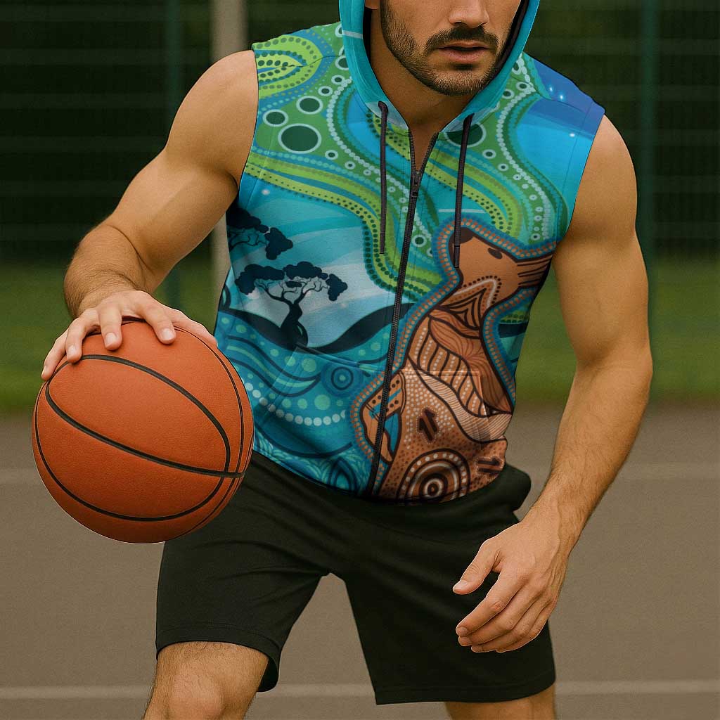 Aussie Aurora Borealis Aboriginal Art Sleeveless Zip Hoodie