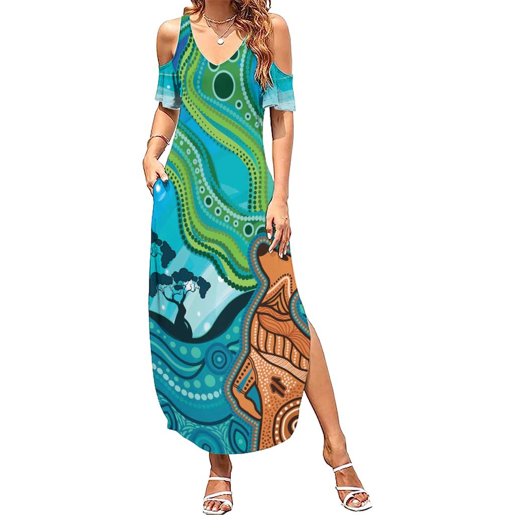 Aussie Aurora Borealis Aboriginal Art Summer Maxi Dress
