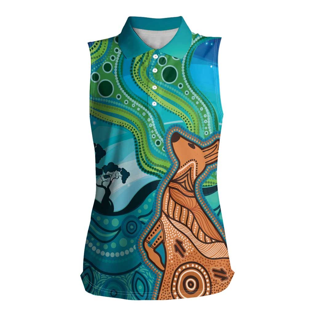 Aussie Aurora Borealis Aboriginal Art Women Sleeveless Polo Shirt