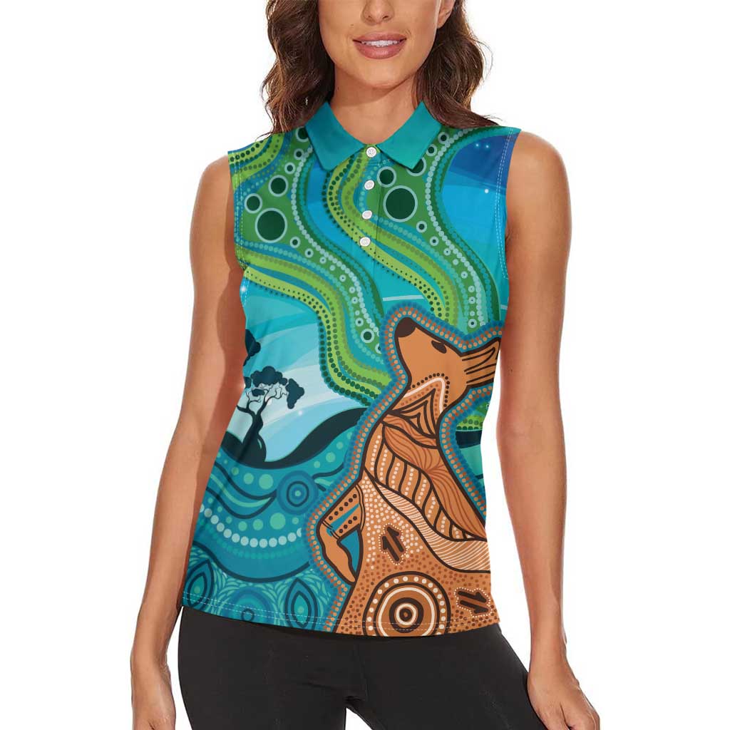Aussie Aurora Borealis Aboriginal Art Women Sleeveless Polo Shirt