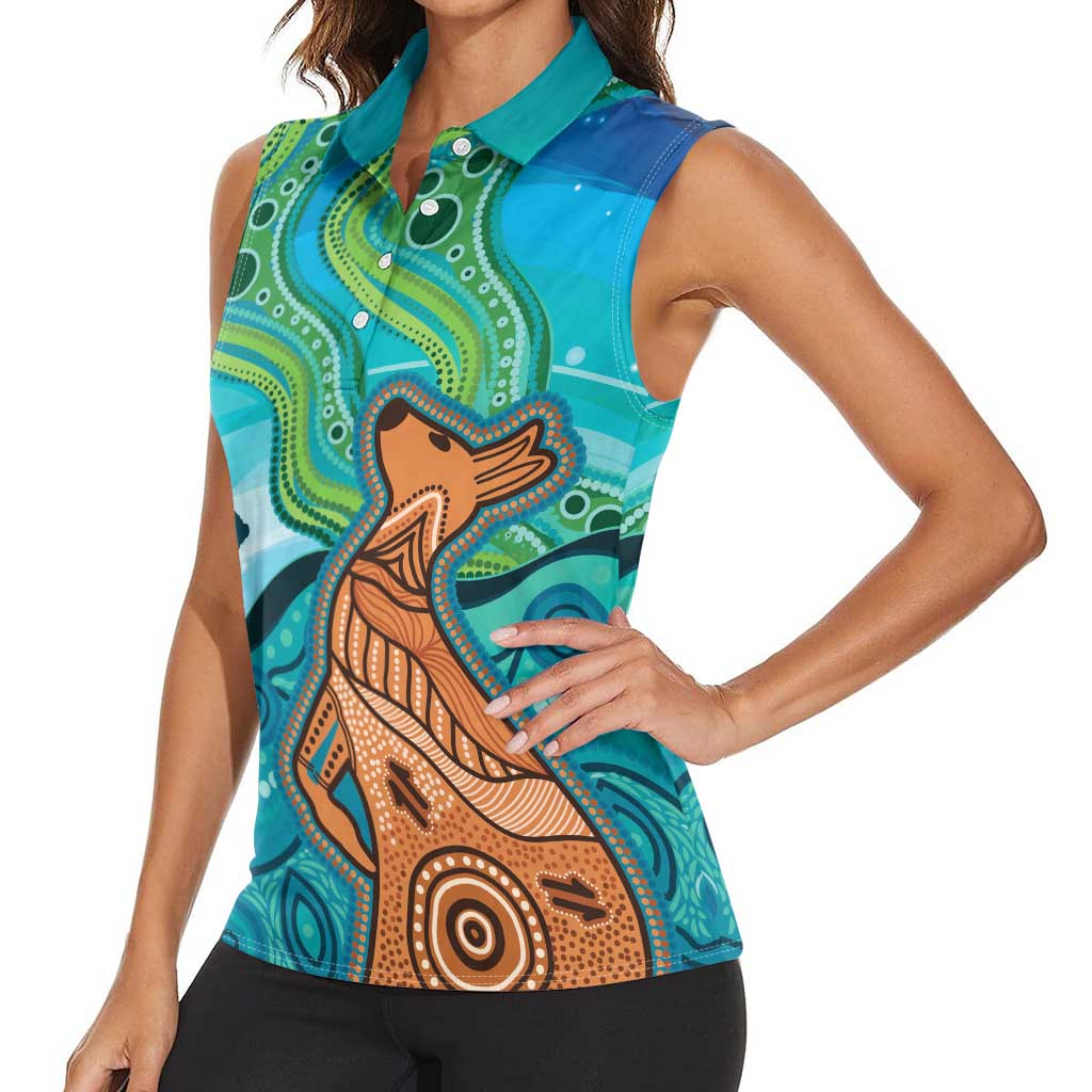 Aussie Aurora Borealis Aboriginal Art Women Sleeveless Polo Shirt