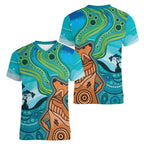 Aussie Aurora Borealis Aboriginal Art Women V-Neck T-Shirt