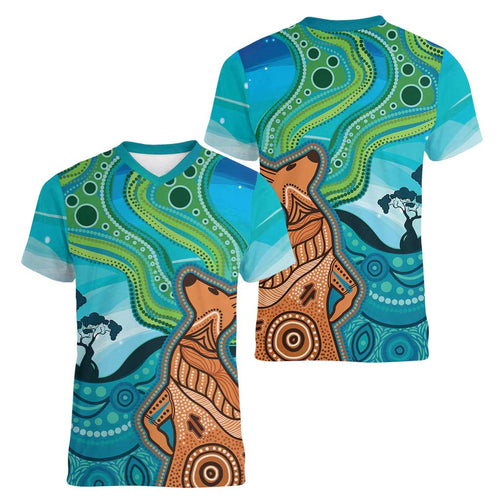 Aussie Aurora Borealis Aboriginal Art Women V-Neck T-Shirt