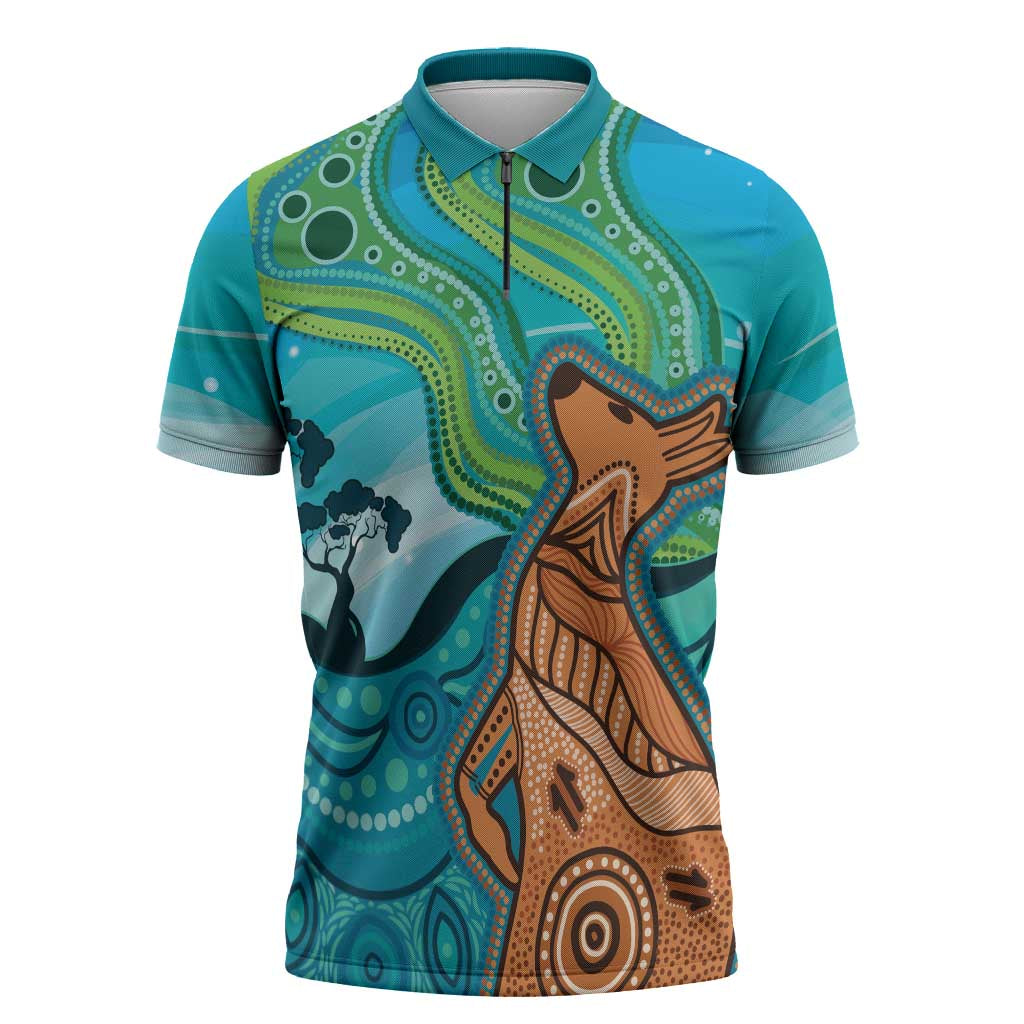 Aussie Aurora Borealis Aboriginal Art Zipper Polo Shirt