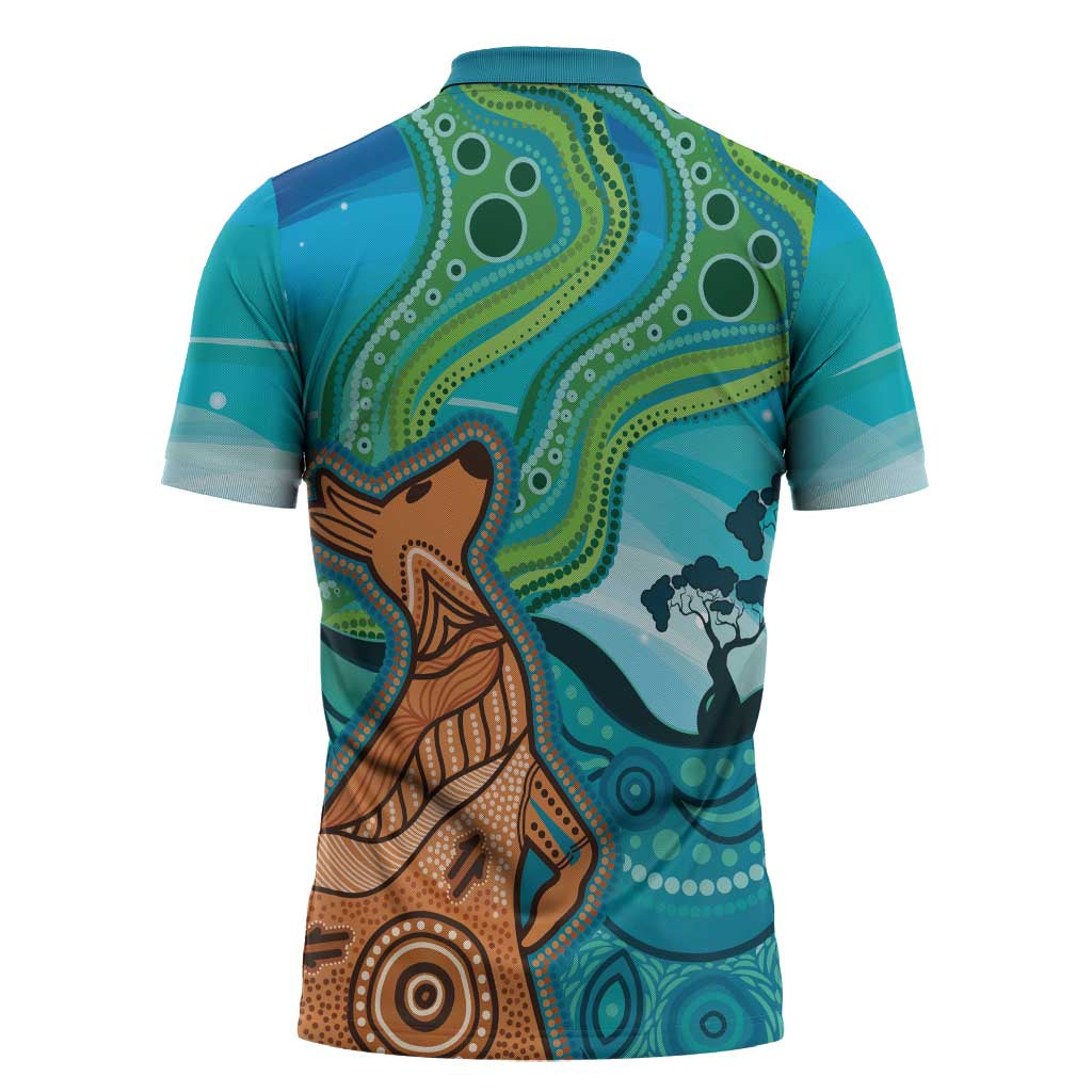 Aussie Aurora Borealis Aboriginal Art Zipper Polo Shirt
