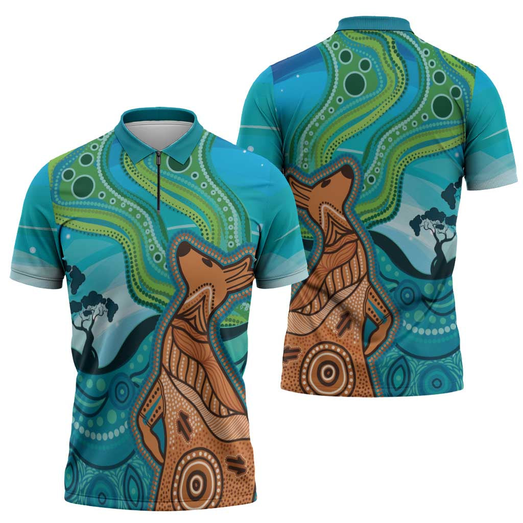 Aussie Aurora Borealis Aboriginal Art Zipper Polo Shirt