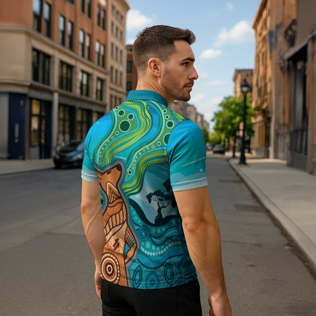Aussie Aurora Borealis Aboriginal Art Zipper Polo Shirt