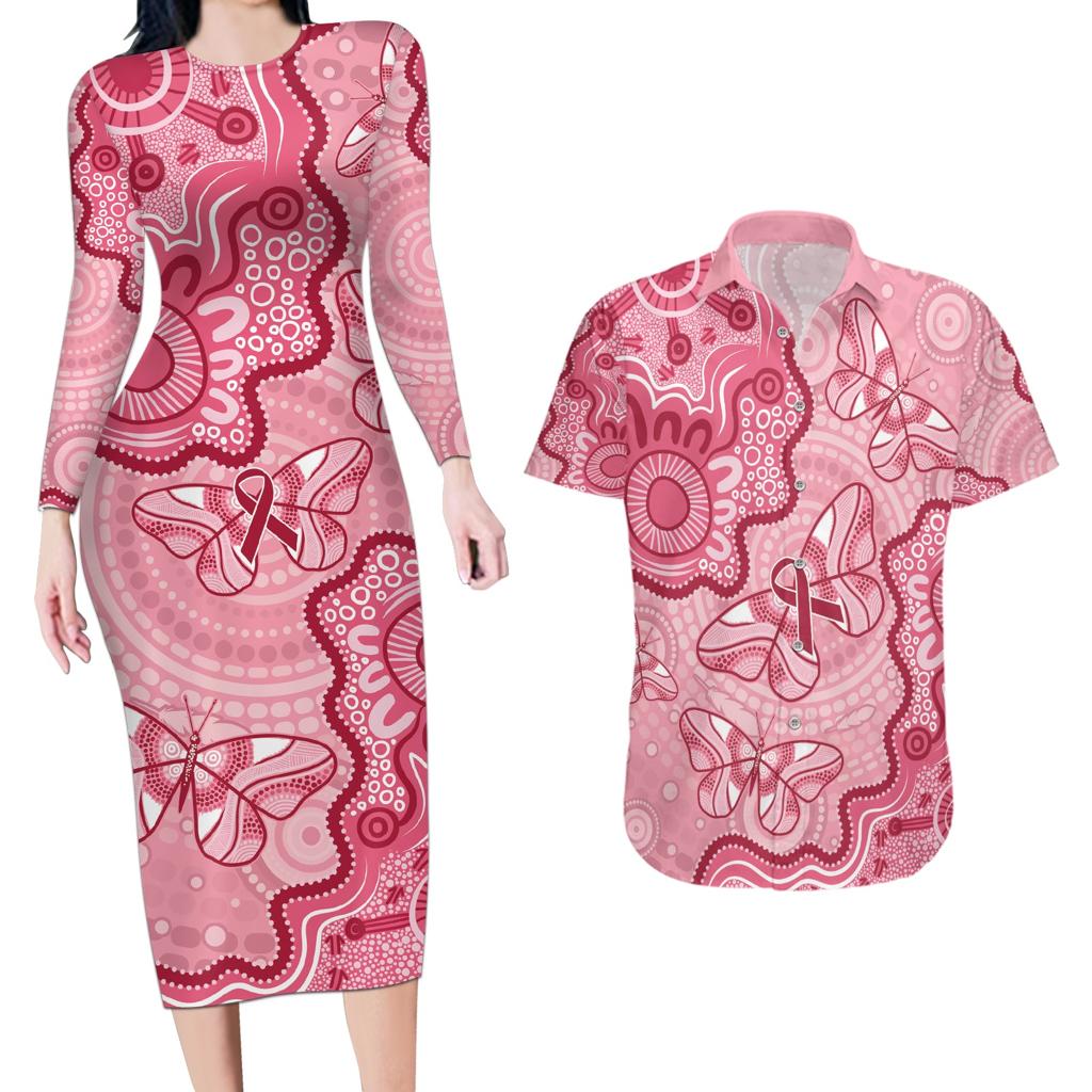 Australia Indigenous Mother's Day Couples Matching Long Sleeve Bodycon Dress and Hawaiian Shirt Breast Cancer Survivor