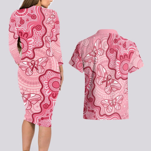 Australia Indigenous Mother's Day Couples Matching Long Sleeve Bodycon Dress and Hawaiian Shirt Breast Cancer Survivor