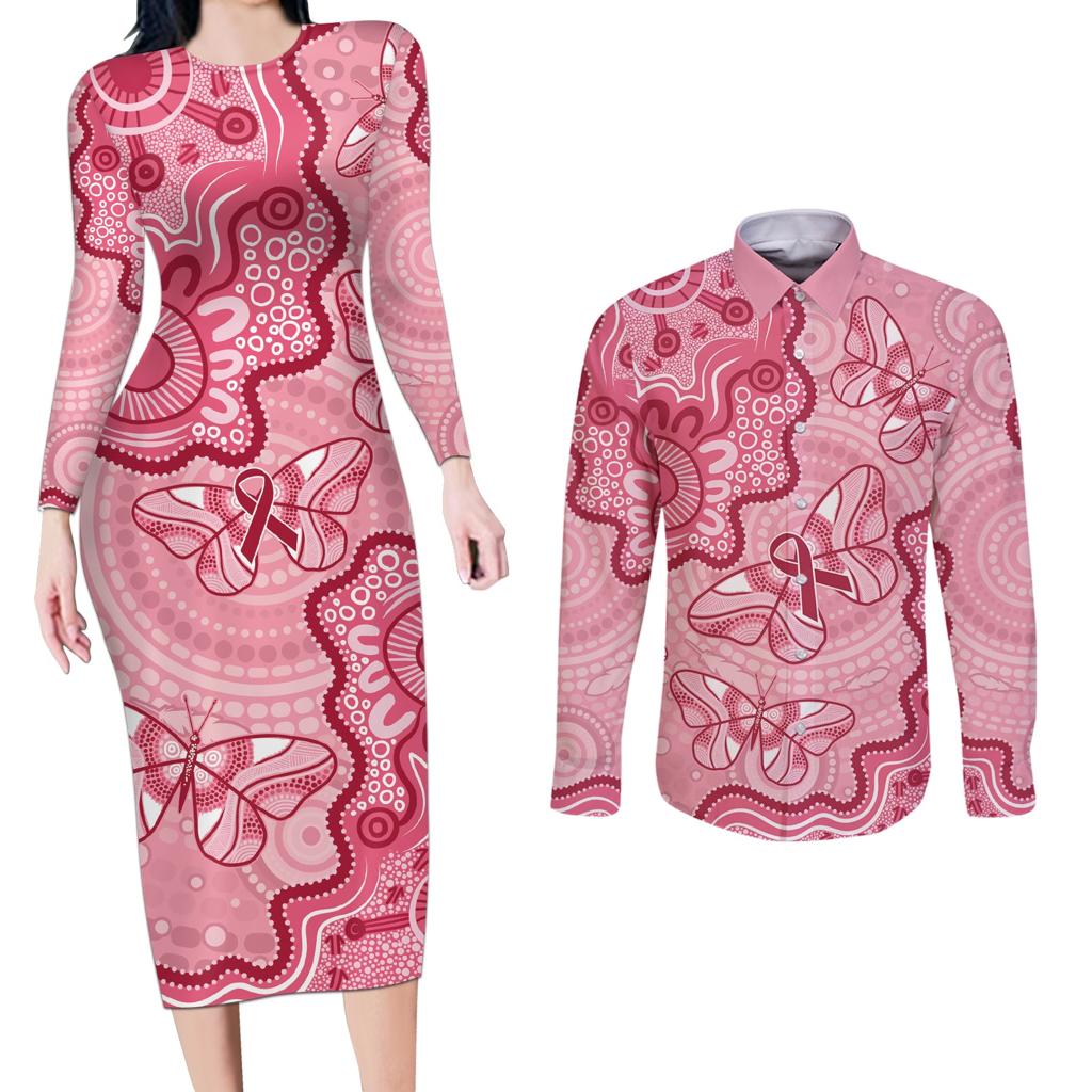 Australia Indigenous Mother's Day Couples Matching Long Sleeve Bodycon Dress and Long Sleeve Button Shirt Breast Cancer Survivor