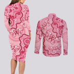 Australia Indigenous Mother's Day Couples Matching Long Sleeve Bodycon Dress and Long Sleeve Button Shirt Breast Cancer Survivor