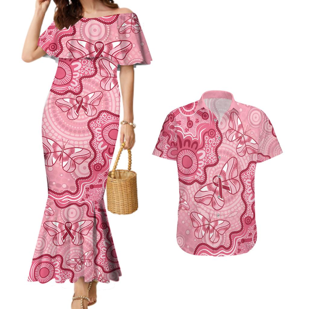 Australia Indigenous Mother's Day Couples Matching Mermaid Dress and Hawaiian Shirt Breast Cancer Survivor