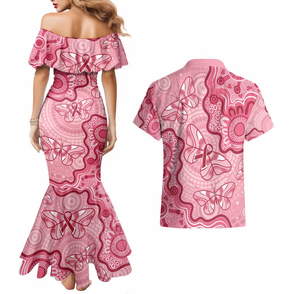 Australia Indigenous Mother's Day Couples Matching Mermaid Dress and Hawaiian Shirt Breast Cancer Survivor