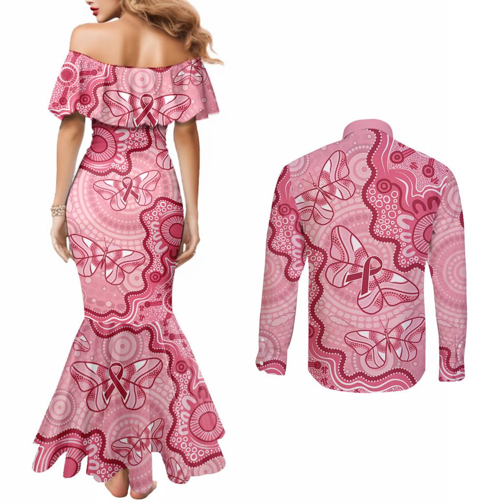 Australia Indigenous Mother's Day Couples Matching Mermaid Dress and Long Sleeve Button Shirt Breast Cancer Survivor