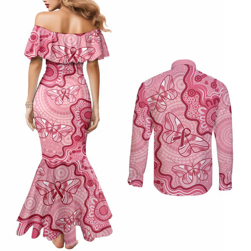Australia Indigenous Mother's Day Couples Matching Mermaid Dress and Long Sleeve Button Shirt Breast Cancer Survivor