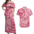 Australia Indigenous Mother's Day Couples Matching Off Shoulder Maxi Dress and Hawaiian Shirt Breast Cancer Survivor