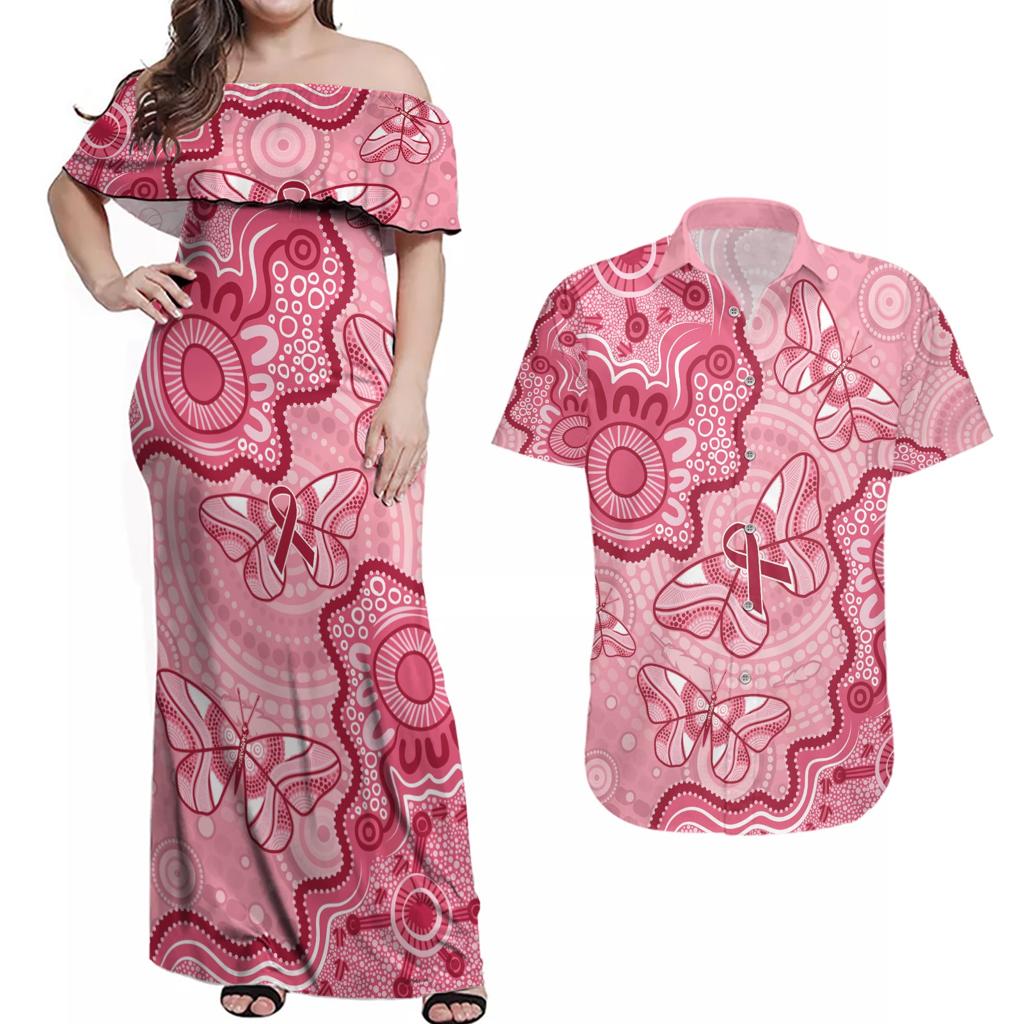 Australia Indigenous Mother's Day Couples Matching Off Shoulder Maxi Dress and Hawaiian Shirt Breast Cancer Survivor
