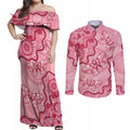 Australia Indigenous Mother's Day Couples Matching Off Shoulder Maxi Dress and Long Sleeve Button Shirt Breast Cancer Survivor