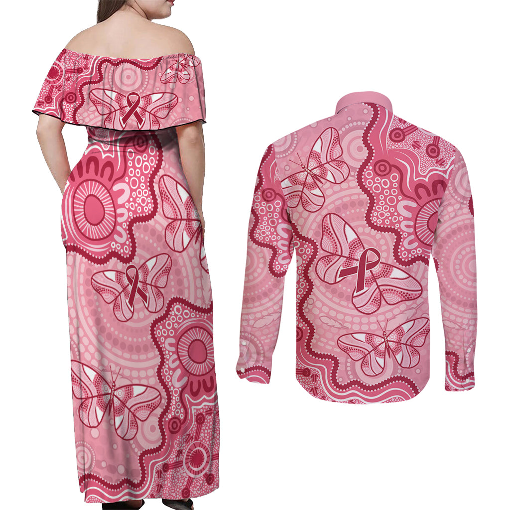 Australia Indigenous Mother's Day Couples Matching Off Shoulder Maxi Dress and Long Sleeve Button Shirt Breast Cancer Survivor