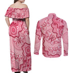 Australia Indigenous Mother's Day Couples Matching Off Shoulder Maxi Dress and Long Sleeve Button Shirt Breast Cancer Survivor
