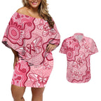 Australia Indigenous Mother's Day Couples Matching Off Shoulder Short Dress and Hawaiian Shirt Breast Cancer Survivor