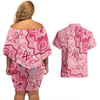 Australia Indigenous Mother's Day Couples Matching Off Shoulder Short Dress and Hawaiian Shirt Breast Cancer Survivor