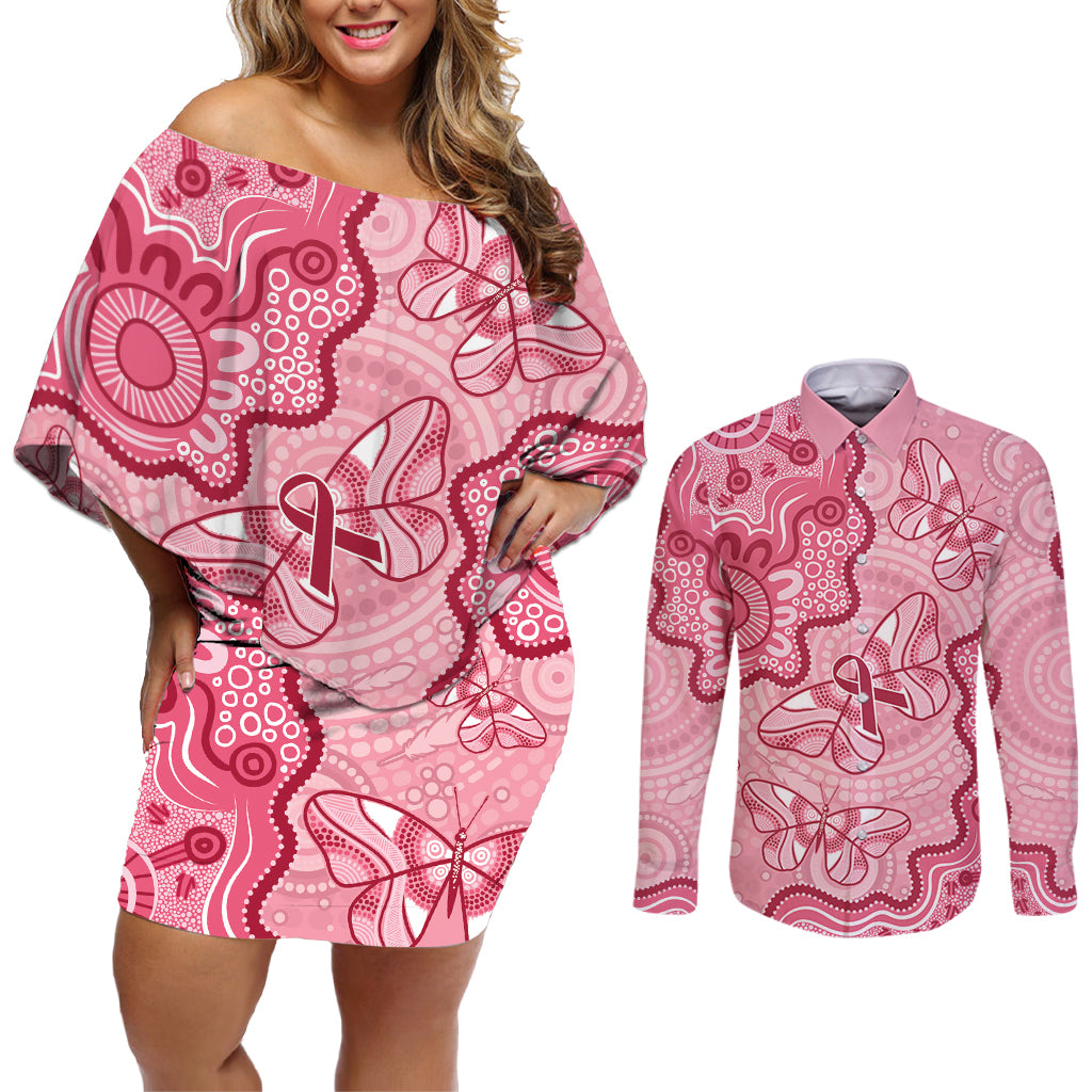 Australia Indigenous Mother's Day Couples Matching Off Shoulder Short Dress and Long Sleeve Button Shirt Breast Cancer Survivor
