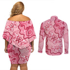 Australia Indigenous Mother's Day Couples Matching Off Shoulder Short Dress and Long Sleeve Button Shirt Breast Cancer Survivor